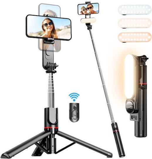 Selfie Stick Τρίποδο Κινητού Bluetooth με Φωτισμό Μαύρο