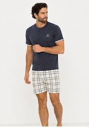 Sergio Tacchini Sommer Herrenpyjama Hahnentritt Baumwollene Graue Sergio Tacchini Sommer Herrenpyjama Hahnentritt Baumwollene Graue