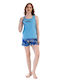 Vienetta Secret Summer Women's Cotton Light Blue Pyjama Set