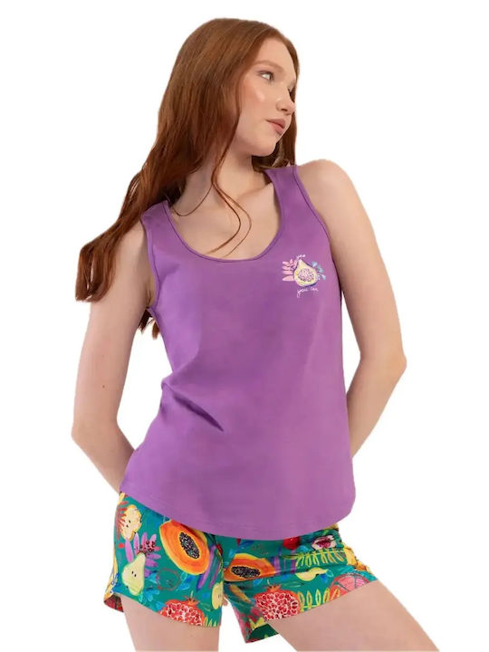 Vienetta Secret Summer Women's Cotton Purple Pyjama Set