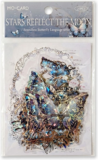 Decorative Retro Blue Butterfly Stickers 20 Pieces
