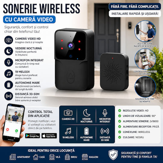 Smart Set Video Interfon Fără Fir Negru