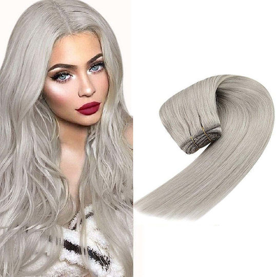 Hairpiece With Human Hair In Light Silver Colour