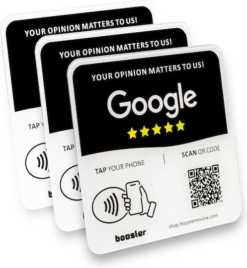 Tap Google Review Plate Tap Instant Reviews Compatible All Phones Reusable Smart Tap Nfc & Qr 12 X 12 Cm Mount Anywhere 3m Adhesive 3-pack