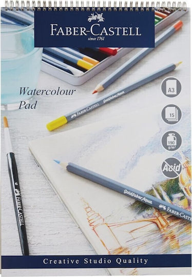 Faber Castell A3 Watercolour Spiral Pad 190 Gsm 15 Sheets Wd862010 5038041057481