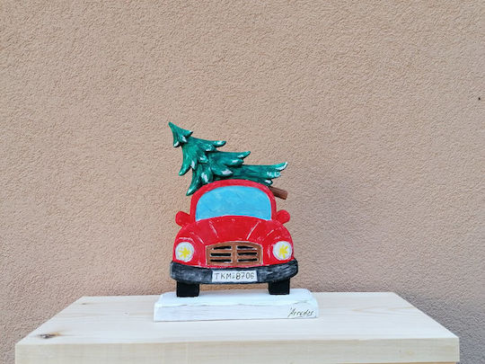 Noeled Holzschnitzerei Dekoratives Auto Tannenbaum 22x17cm