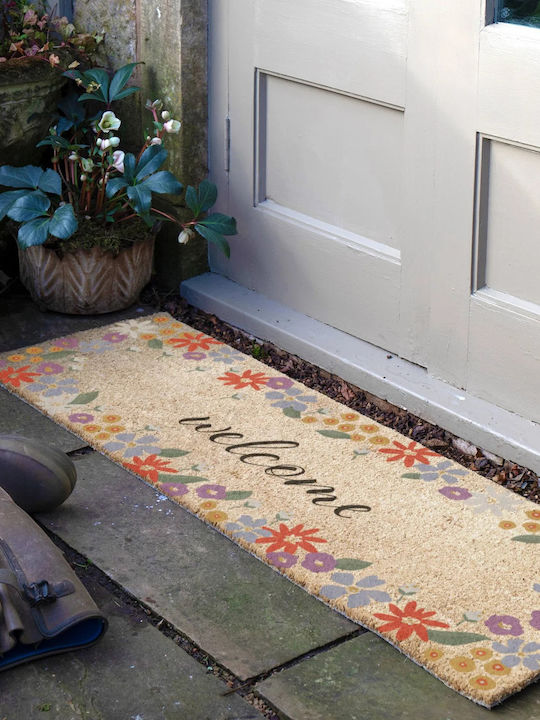 Artsy Mats Doormat Made of Coconut Tree with Non-Slip Backing Welcome Floral Border 120x40cm AM12040W-WELCFLORAL
