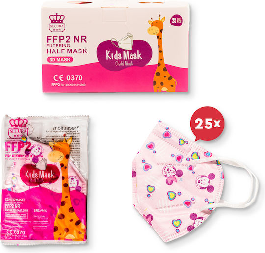 Secura Μάσκα Προστασίας FFP2 για Παιδιά Ροζ N-25PACK12 1τμχ