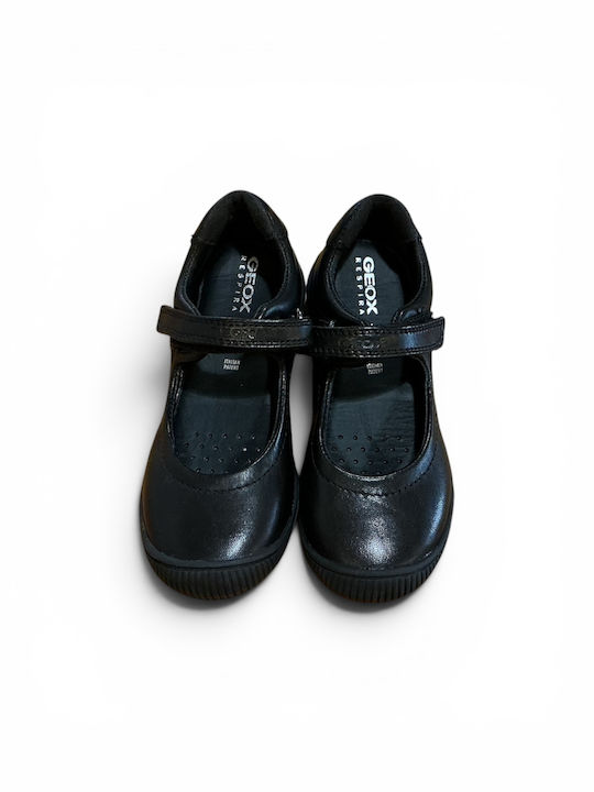 Kids Ballerinas with Hook & Loop Closure Leather Black