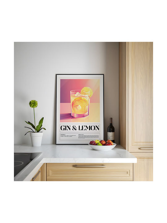 Poster Gin & Lemon Cocktail Pst25465 21cm X 30cm White Wooden Frame