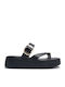 Leder Flache Damen Sandalen Flatforms Schwarz