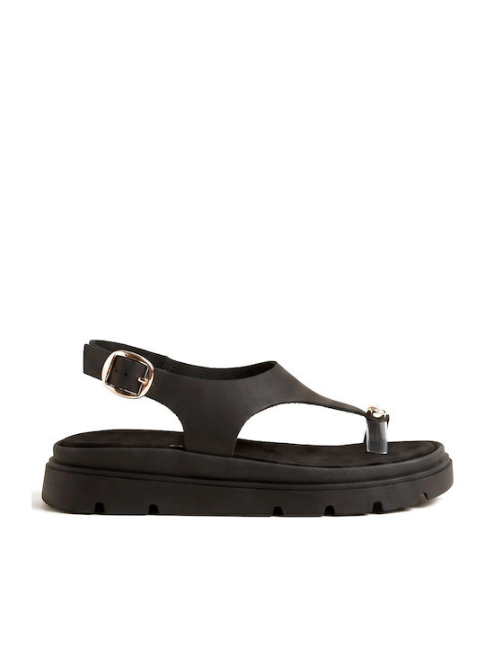 Leather Women's Flat Sandals Flatforms Black