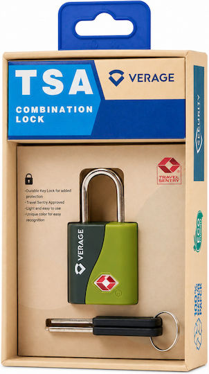 Verage Padlock Brass with Key with Certification TSA Green