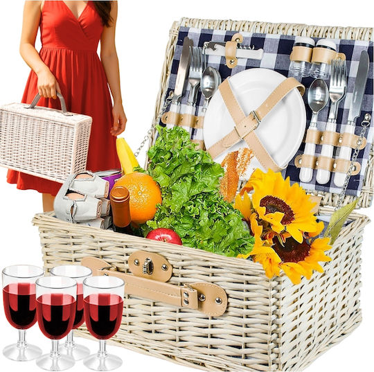 Wicker Picnic Basket 4 People Cutlery Glasses Gift More&deco