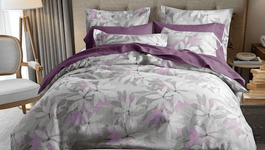 Σετ King Size 4τμχ 240x260εκ. με Λάστιχο Γκρί-λιλά