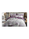 Bed Sheet Set With 2 Pillowcases Super King Size With Rubber Hugger 160x260cm Floral Grey-Lilac (3 Pieces)