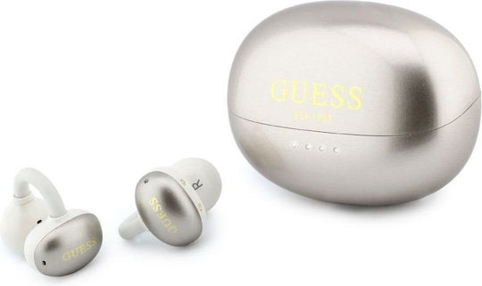 Guess Metallic Finish Classic Logo Open Ear Bluetooth Handsfree Headphones with Charging Case Gold