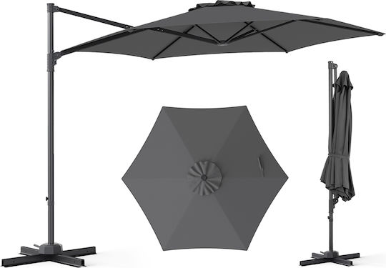 Hängender Metall-Garten- und Terrassen-Sonnenschirm mit Luftauslass Grau