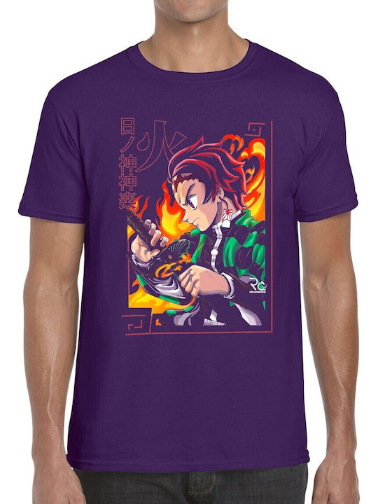 T-shirt Anime Character Illustration Flames Swo...