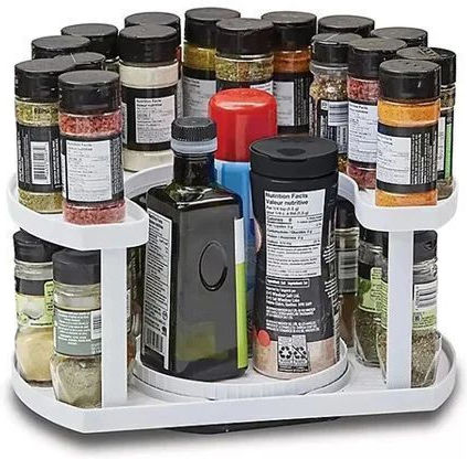 Organizator Rotativ pentru Condimente din Plastic pe Bază Rotativă Albă