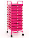 Costway Kitchen Trolley Plastic Pink 33x37x86cm