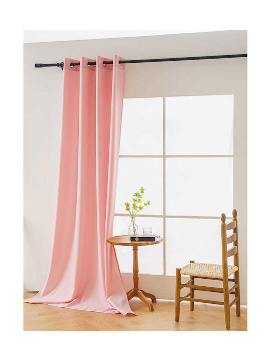 Cotton Market Curtain With Pink Grommets 140x250cm