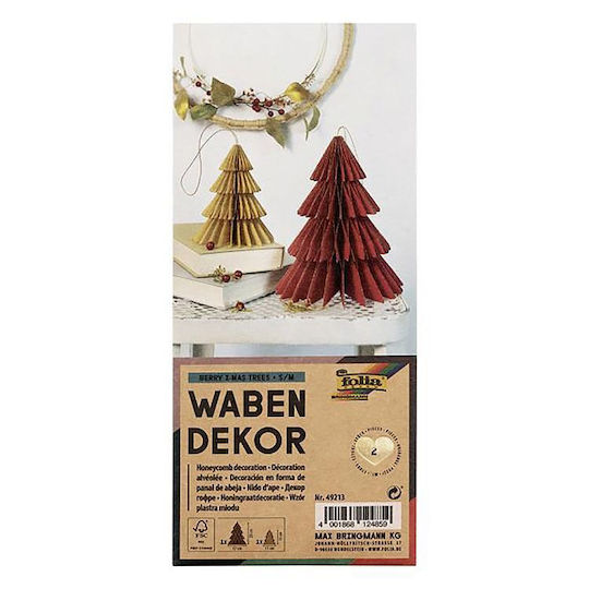 Christmas Decorative Trees Paper 2 Pieces Red and Beige Glitter 20 and 13 cm