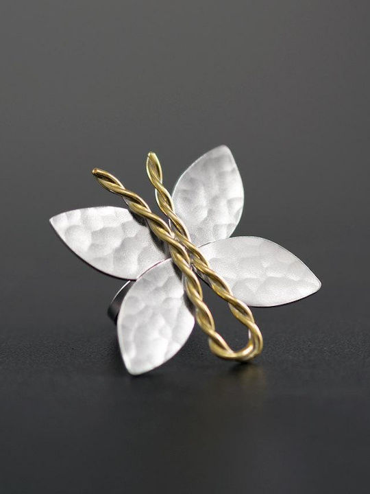 Handgefertigter Schmetterling-Ring aus 925er Silber Größe 48