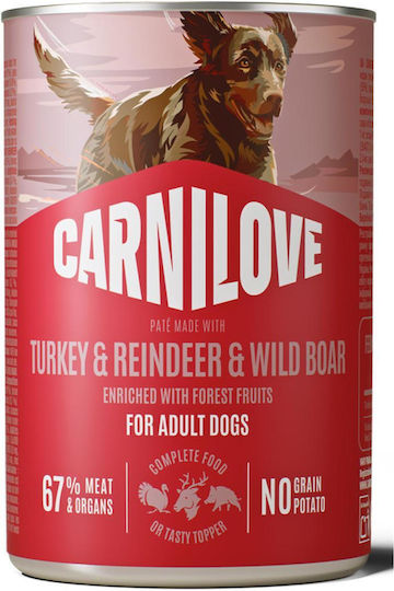 Carnilove Wet Dog Food in Cans with Turkey, Wild Boar, Meat and Potatoes Grain Free 400gr