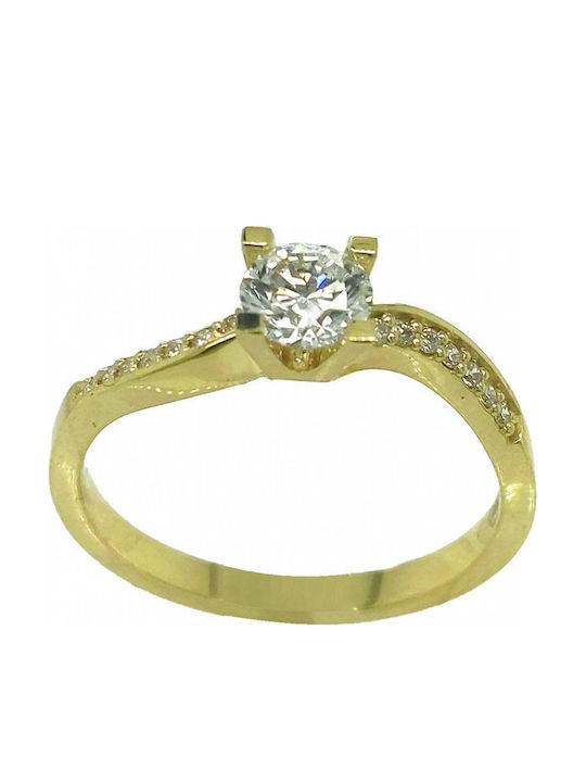 Mertzios.gr Single Stone Ring From 14K Gold With Synthetic Diamond