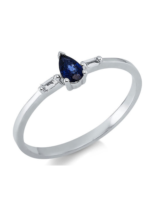 Diamond Group Single Stone Ring In 14K White Gold With Diamond