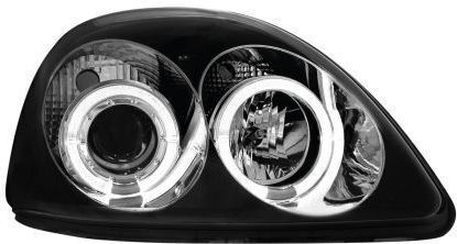 Φανάρια Εμπρός Toyota Yaris 1998-2003 Angel Eyes Μαύρα Λάμπες Η1 Σετ 2τμχ