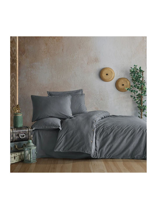 Clasy Home Set Huse Pentru Pilote 100% Bumbac 200x220cm Dublă Cu 2 Fețe De Pernă & 1 Cearșaf Gri
