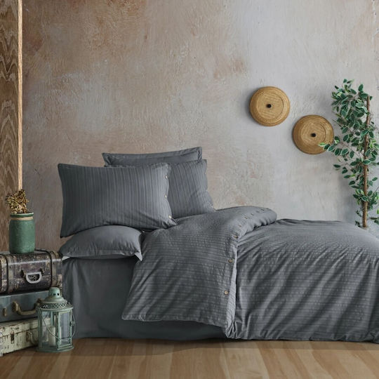 Clasy Home Cotton Duvet Cover Set 200x220cm Double With 2 Pillowcases & 1 Bed Sheet Grey