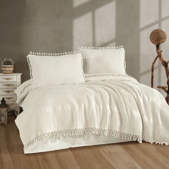 Clasy Home Cotton Duvet Cover Set 240x260cm Double With 2 Pillowcases & 1 Bed Sheet Ecru
