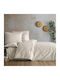 Clasy Home Set Huse Pentru Pilote 100% Bumbac 200x220cm Dublă Cu 2 Fețe De Pernă & 1 Cearșaf Ecru