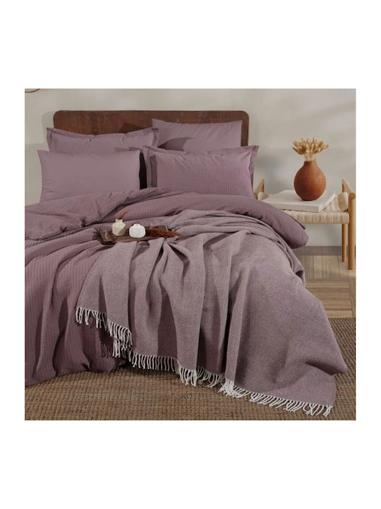 Clasy Home Set Huse Pentru Pilote 100% Bumbac 200x220cm Dublu Cu 2 Fețe De Pernă & 1 Cearșaf Violet