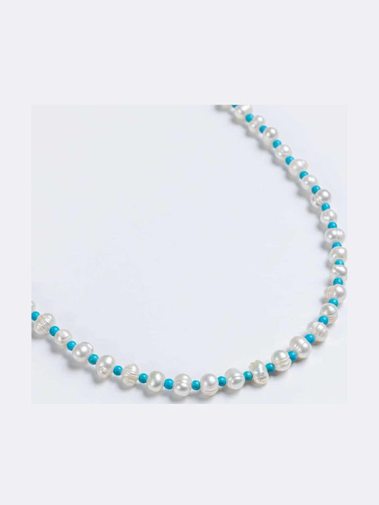 Cuoro Necklace with Light Blue Pearls