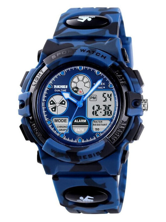 Skmei Analog/Digital Men's Watch 44mm Battery Chronograph with Blue Rubber Strap