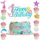 Cake Pastry Topper Set Alista Home Mermaid Theme Large Happy Birthday Script Model 16.5x8.2 Cm 6 Small Marine Model Toppers 5x5 Cm Multicolor