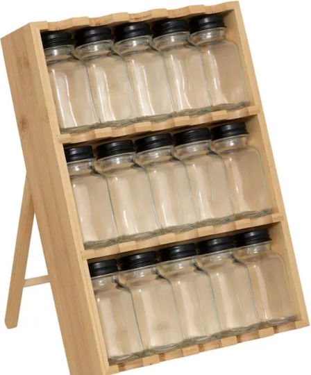 5Five Glass Spice Jars on Base Transparent 15 Pieces
