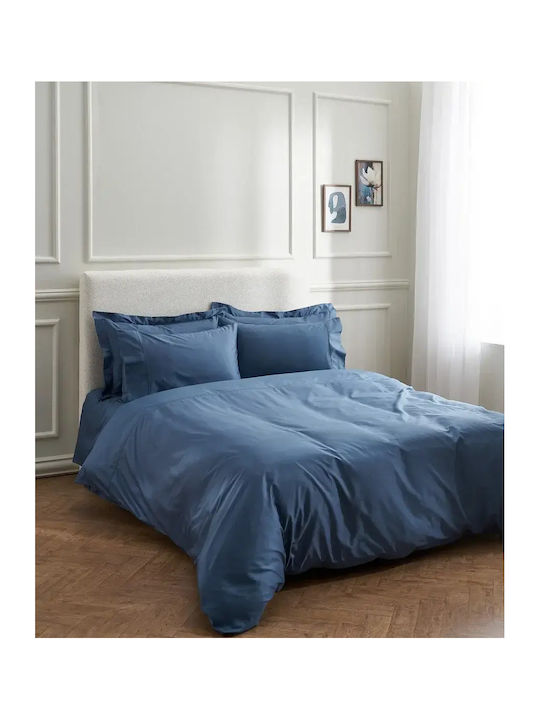 Vesta Home Set Duvet Cover Cotton Satin 260x240cm King Size with 2 Pillowcases Nemesis Blue