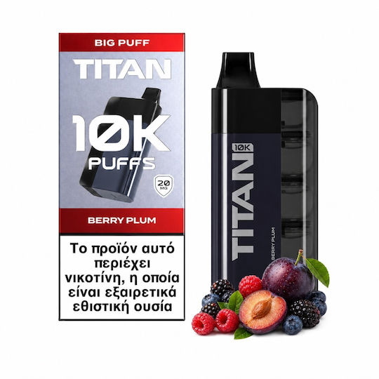 Titan Ηλεκτρονικό Τσιγάρο μιας Χρήσης 10000 Εισπνοών Berry Plum 2ml 20mg Μαύρο