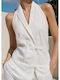 Women's Summer Linen Sleeveless Blouse with Tie at Neck Ecru