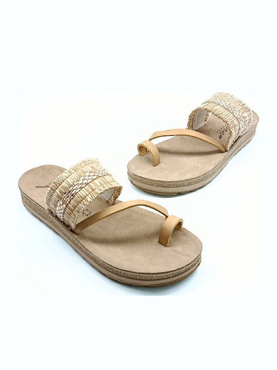 Leather Women's Flat Sandals Brown