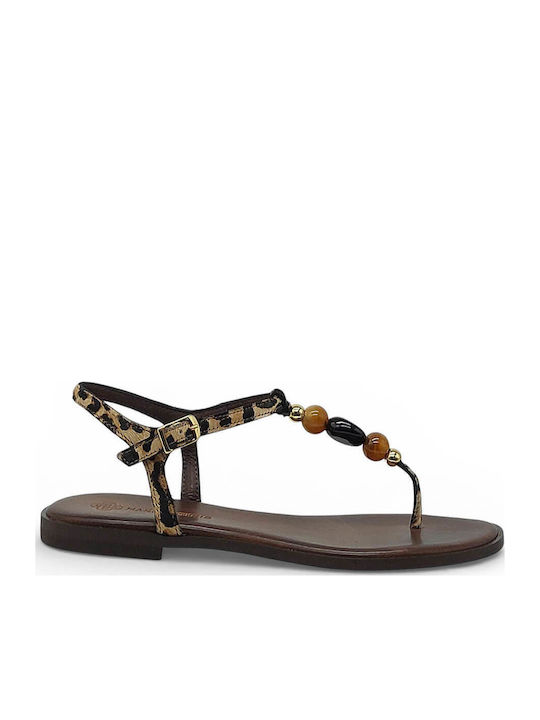 Leather Women's Flat Sandals Brown