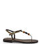 Leather Women's Flat Sandals Brown