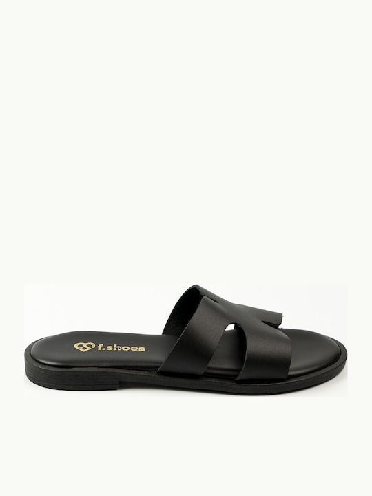 Fshoes Leder Flache Sandalen Für Damen Schwarz