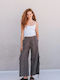 Damen Baumwoll-Set Pantaloons mit Gummiband Gestreifte Graue