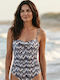 Modern Ocean Women's Light Blue Brown Beige Strapless One Piece Swimsuit Details Summer Collection C-6363